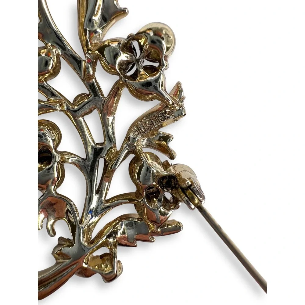 Vintage Lisner Brooch AB Stones Flower Bouquet Gold Tone Signed 50s 60s‎ Cottage